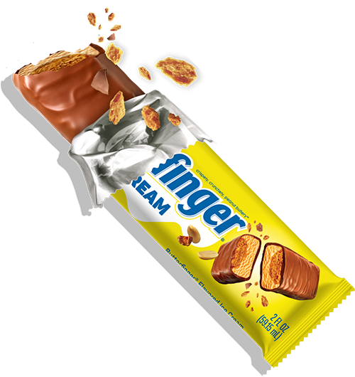 Butterfinger Ice Cream Bar partially unwrapped with a bite taken out